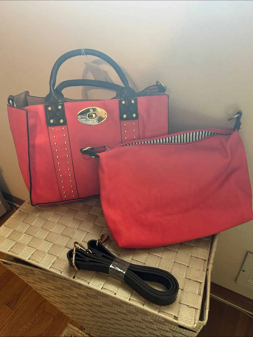 Charming Charlie Orange and Black Studded Satchel